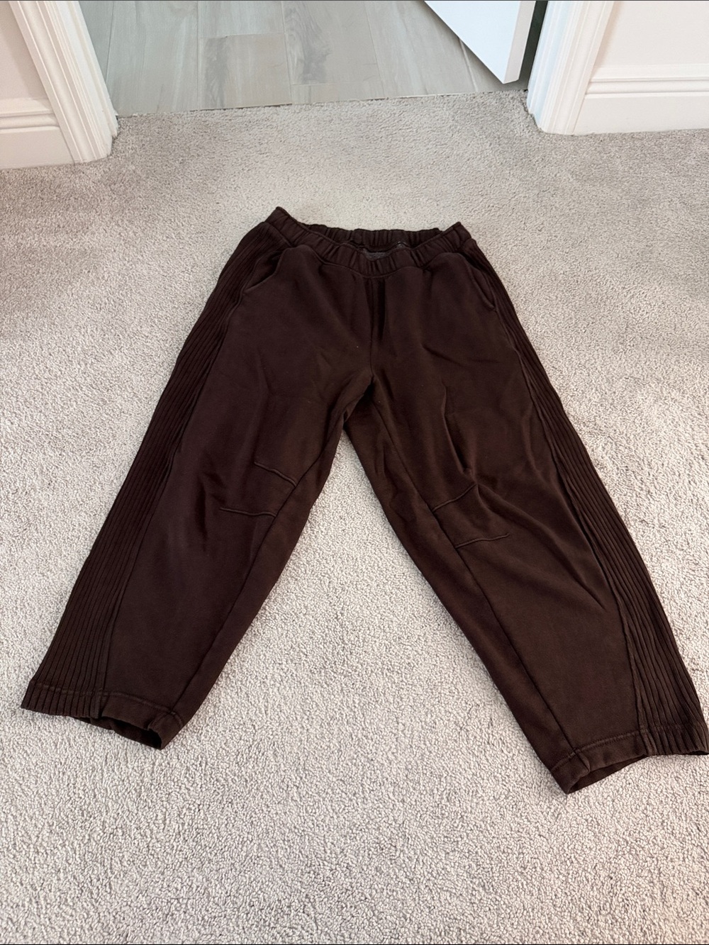 aerie Dark Brown Rib-Detail Track Joggers